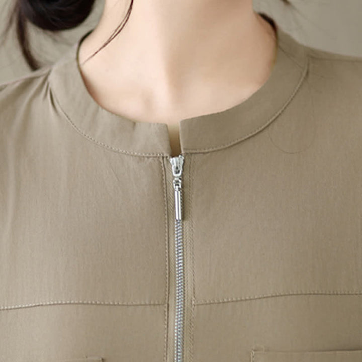 Buddha Stones Minimalistisches, lässiges Kurzarmhemd für Damen mit Viertelreißverschluss und aufgesetzter Tasche – perfekt für den Sommer. - image 6