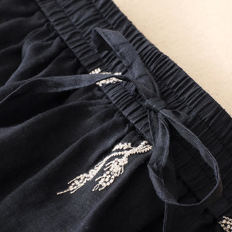Buddha Stones Sommerliche Boho-Freizeithose mit Blumenmuster, Kordelzug, kurze Hose, Damenhose mit weitem Bein - image 5