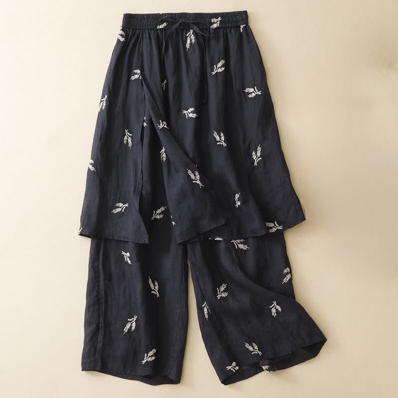 Buddha Stones Sommerliche Boho-Freizeithose mit Blumenmuster, Kordelzug, kurze Hose, Damenhose mit weitem Bein - Schwarz - US8-10, UK/AU12-14, EU40-42 (2XL) - image 0