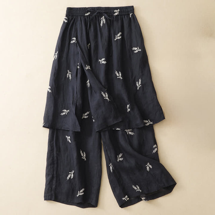 Buddha Stones Sommerliche Boho-Freizeithose mit Blumenmuster, Kordelzug, kurze Hose, Damenhose mit weitem Bein - Schwarz - US8-10, UK/AU12-14, EU40-42 (2XL) - image 0