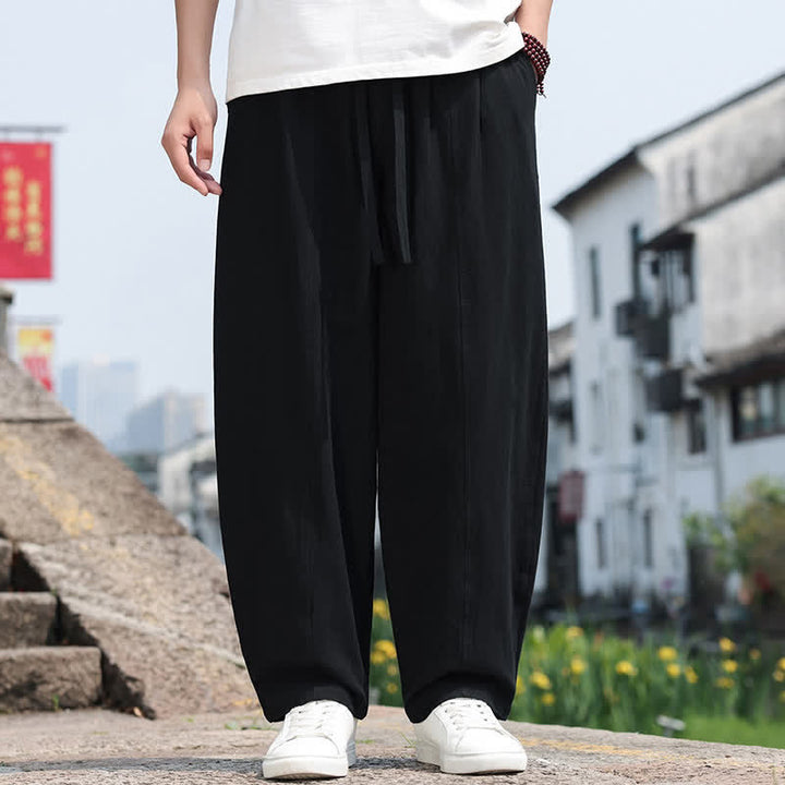 Buddha Stones Lässige, minimalistische Herren-Haremshose aus einfarbiger Baumwolle mit Kordelzug und Tasche - Schwarz - US/UK/AU46, EU56 (5XL) - image 9