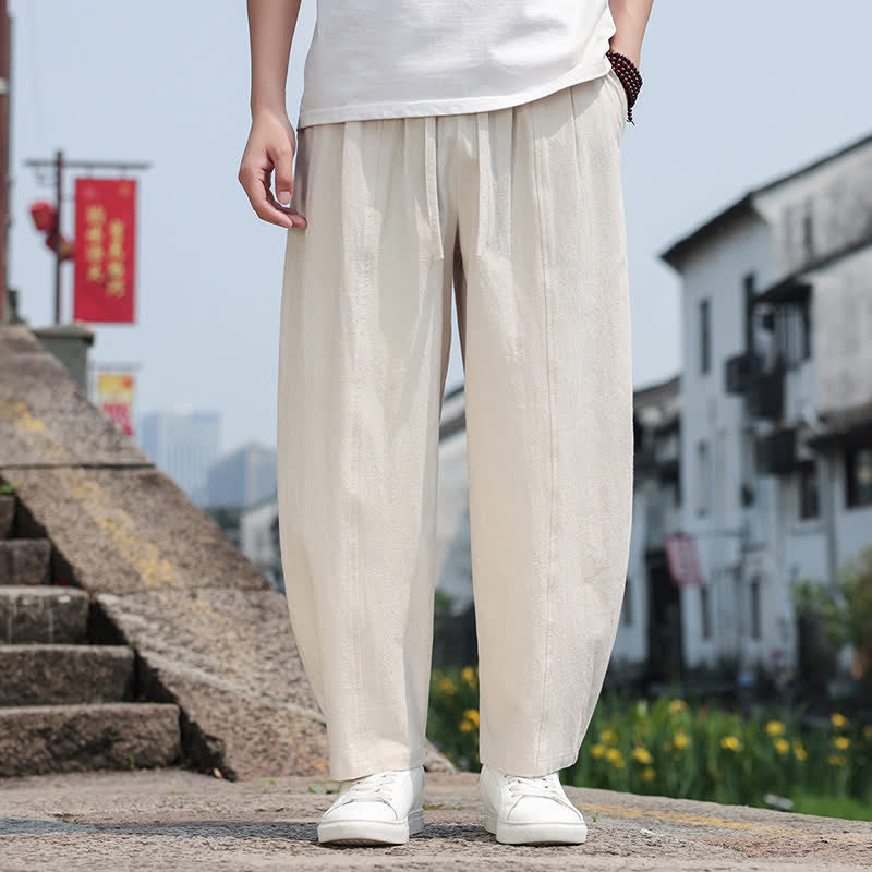 Buddha Stones Lässige, minimalistische Herren-Haremshose aus einfarbiger Baumwolle mit Kordelzug und Tasche - Beige - US/UK/AU46, EU56 (5XL) - image 32
