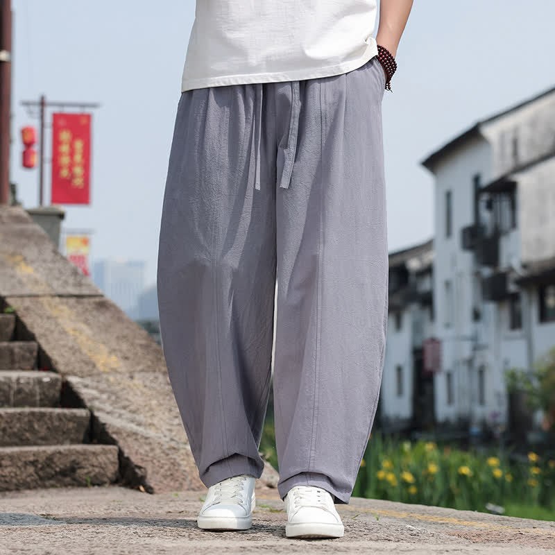 Buddha Stones Lässige, minimalistische Herren-Haremshose aus einfarbiger Baumwolle mit Kordelzug und Tasche - Dunkelgrau - US/UK/AU46, EU56 (5XL) - image 0