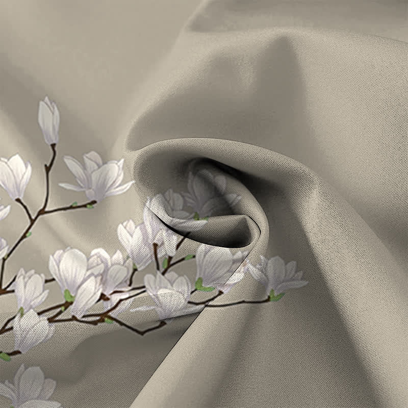 Buddha Stones Weißes Herren-Kurzarmhemd mit Magnolien-Blumenmuster, Knöpfen und knitterfreiem Material - image 8