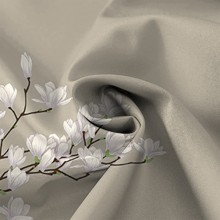 Buddha Stones Weißes Herren-Kurzarmhemd mit Magnolien-Blumenmuster, Knöpfen und knitterfreiem Material - image 8