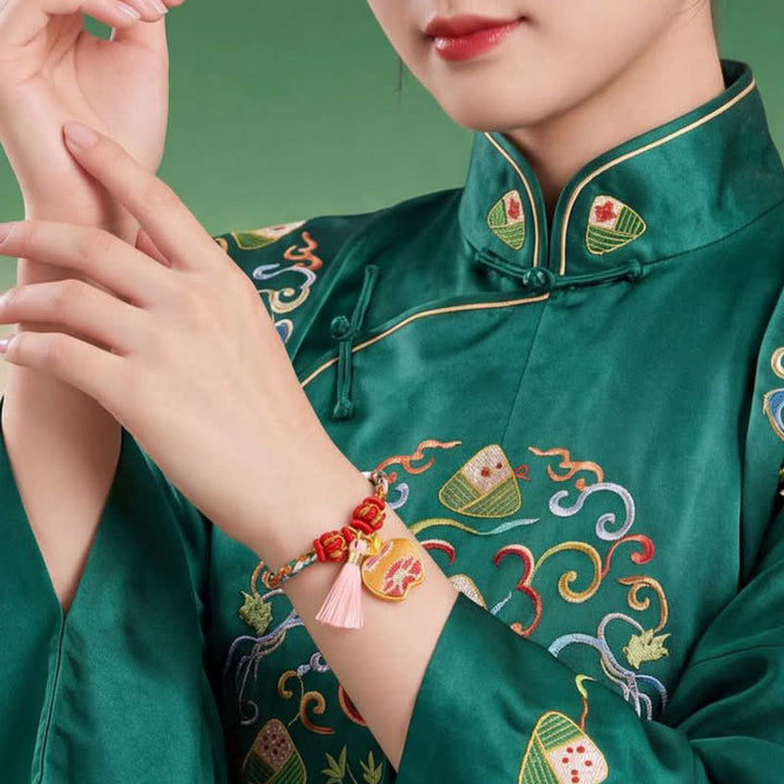 Buddha Stones Handgewebtes Armband mit fünffarbigem Apfel-Geldbeutel-Anhänger und chinesischem Schloss-Charm - image 13