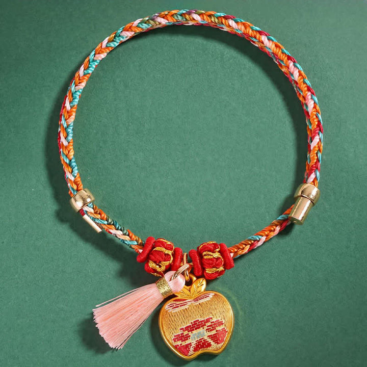 Buddha Stones Handgewebtes Armband mit fünffarbigem Apfel-Geldbeutel-Anhänger und chinesischem Schloss-Charm - image 3