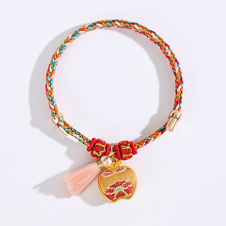 Buddha Stones Handgewebtes Armband mit fünffarbigem Apfel-Geldbeutel-Anhänger und chinesischem Schloss-Charm - image 7