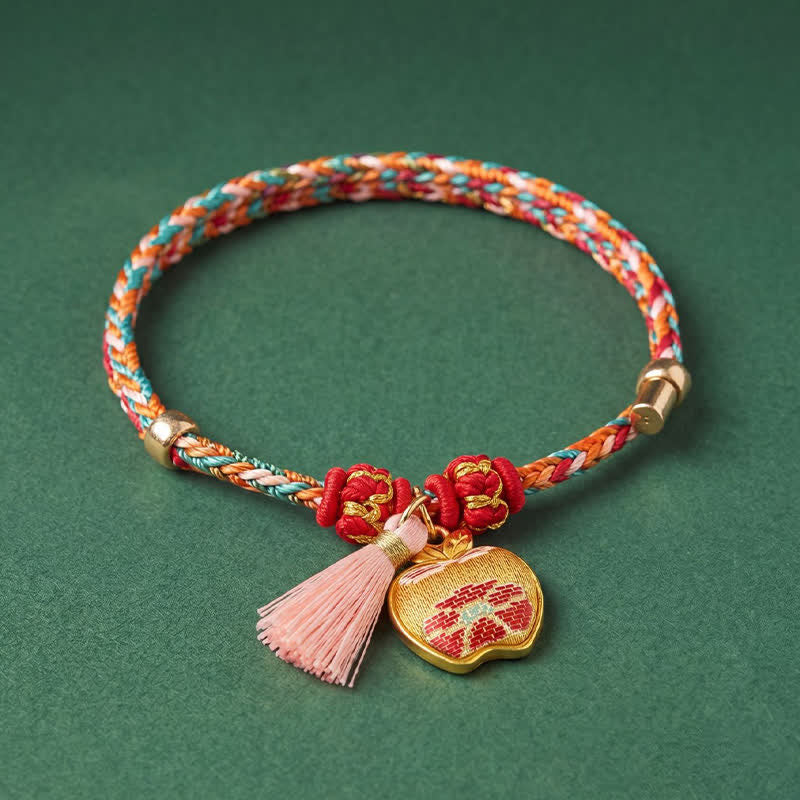 Buddha Stones Handgewebtes Armband mit fünffarbigem Apfel-Geldbeutel-Anhänger und chinesischem Schloss-Charm - image 10