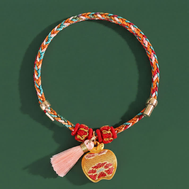 Buddha Stones Handgewebtes Armband mit fünffarbigem Apfel-Geldbeutel-Anhänger und chinesischem Schloss-Charm - image 11