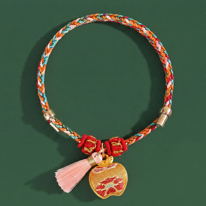 Buddha Stones Handgewebtes Armband mit fünffarbigem Apfel-Geldbeutel-Anhänger und chinesischem Schloss-Charm - image 11