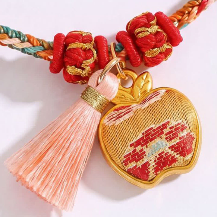 Buddha Stones Handgewebtes Armband mit fünffarbigem Apfel-Geldbeutel-Anhänger und chinesischem Schloss-Charm - image 6