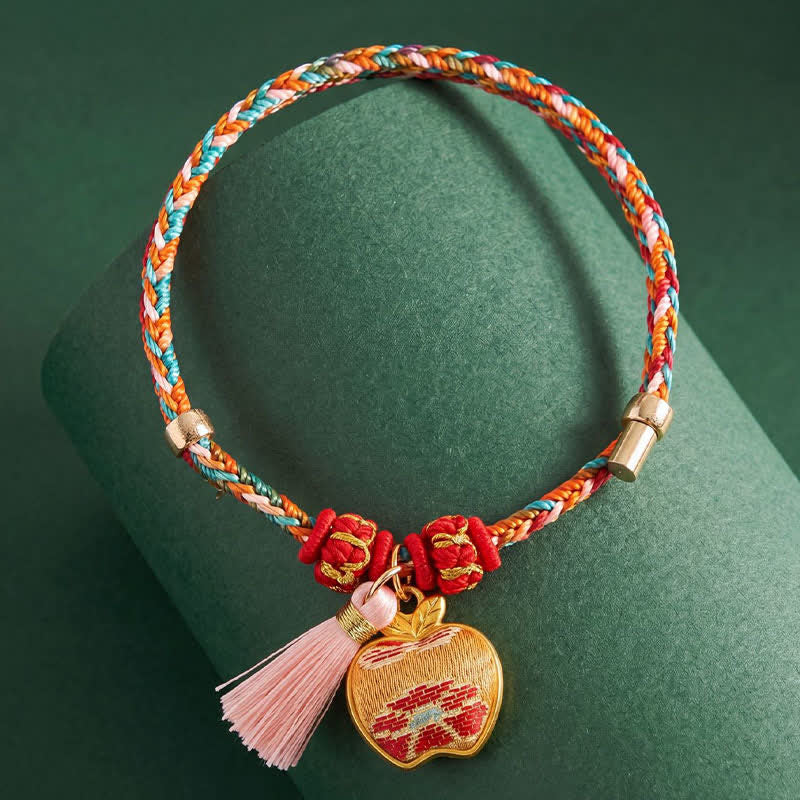 Buddha Stones Handgewebtes Armband mit fünffarbigem Apfel-Geldbeutel-Anhänger und chinesischem Schloss-Charm - image 8