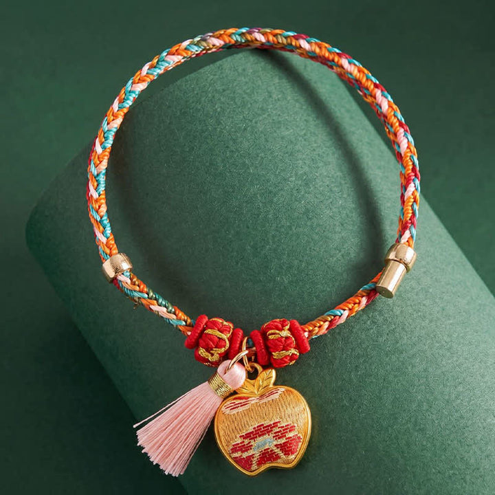 Buddha Stones Handgewebtes Armband mit fünffarbigem Apfel-Geldbeutel-Anhänger und chinesischem Schloss-Charm - image 8