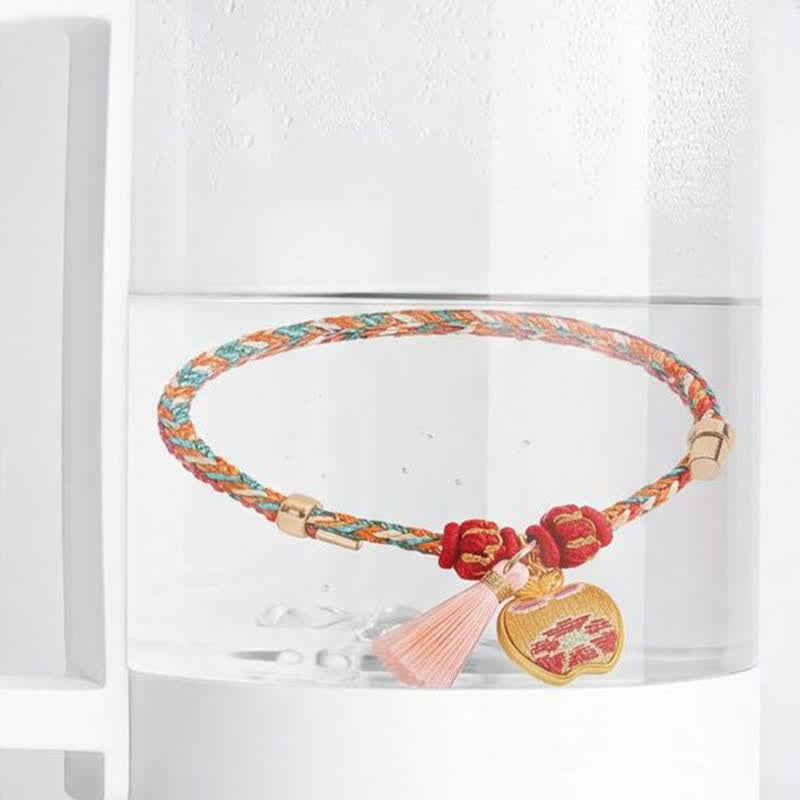 Buddha Stones Handgewebtes Armband mit fünffarbigem Apfel-Geldbeutel-Anhänger und chinesischem Schloss-Charm - image 12
