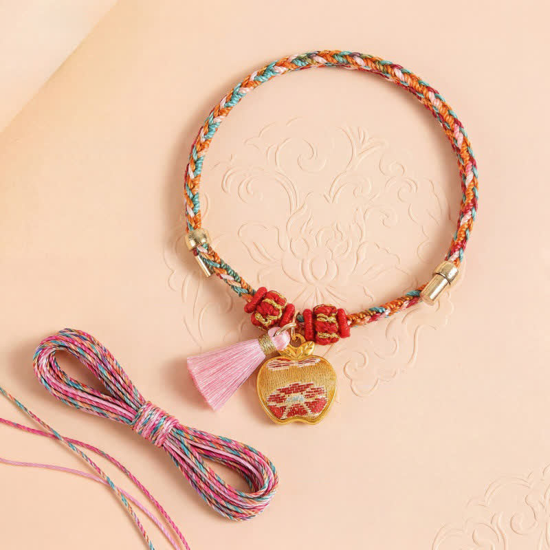 Buddha Stones Handgewebtes Armband mit fünffarbigem Apfel-Geldbeutel-Anhänger und chinesischem Schloss-Charm - image 1