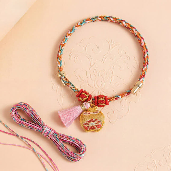 Buddha Stones Handgewebtes Armband mit fünffarbigem Apfel-Geldbeutel-Anhänger und chinesischem Schloss-Charm - image 1