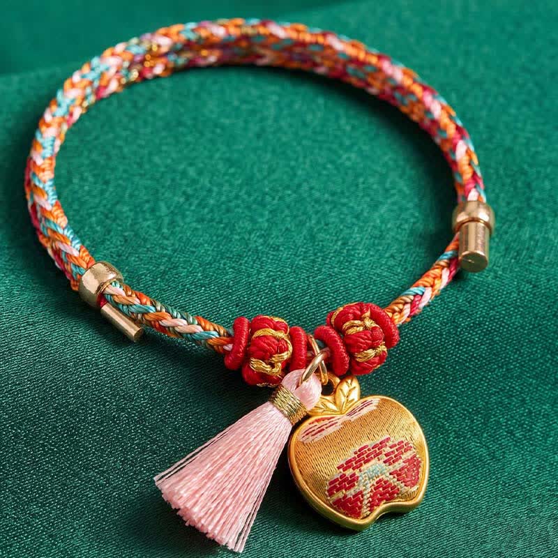 Buddha Stones Handgewebtes Armband mit fünffarbigem Apfel-Geldbeutel-Anhänger und chinesischem Schloss-Charm - image 9