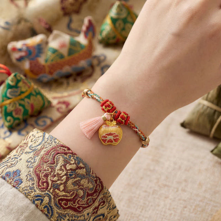 Buddha Stones Handgewebtes Armband mit fünffarbigem Apfel-Geldbeutel-Anhänger und chinesischem Schloss-Charm - image 4