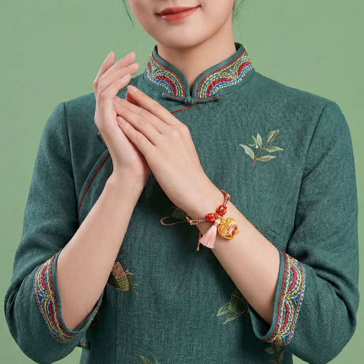 Buddha Stones Handgewebtes Armband mit fünffarbigem Apfel-Geldbeutel-Anhänger und chinesischem Schloss-Charm - image 15
