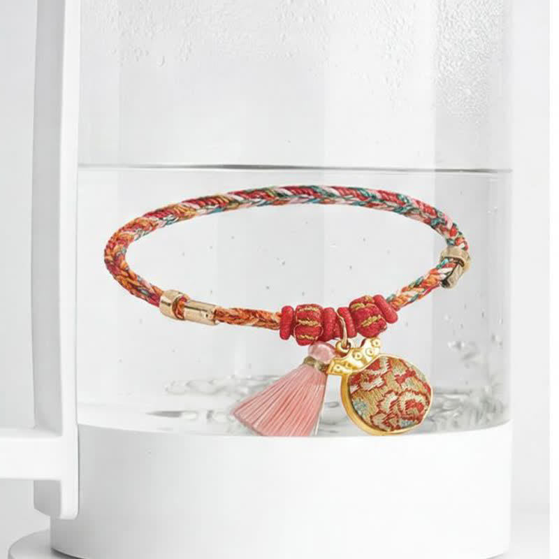 Buddha Stones Handgewebtes Armband mit fünffarbigem Apfel-Geldbeutel-Anhänger und chinesischem Schloss-Charm - image 32