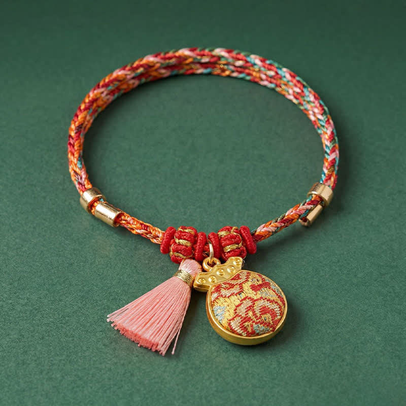 Buddha Stones Handgewebtes Armband mit fünffarbigem Apfel-Geldbeutel-Anhänger und chinesischem Schloss-Charm - image 17
