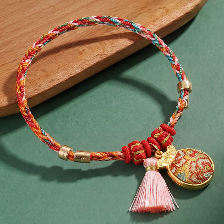 Buddha Stones Handgewebtes Armband mit fünffarbigem Apfel-Geldbeutel-Anhänger und chinesischem Schloss-Charm - image 18