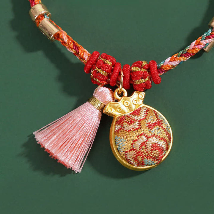 Buddha Stones Handgewebtes Armband mit fünffarbigem Apfel-Geldbeutel-Anhänger und chinesischem Schloss-Charm - image 21
