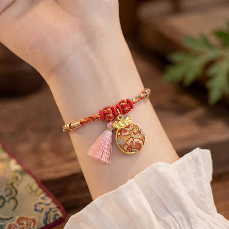 Buddha Stones Handgewebtes Armband mit fünffarbigem Apfel-Geldbeutel-Anhänger und chinesischem Schloss-Charm - image 20