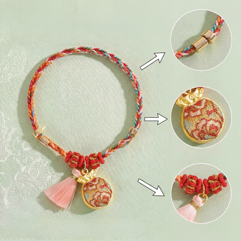 Buddha Stones Handgewebtes Armband mit fünffarbigem Apfel-Geldbeutel-Anhänger und chinesischem Schloss-Charm - image 29