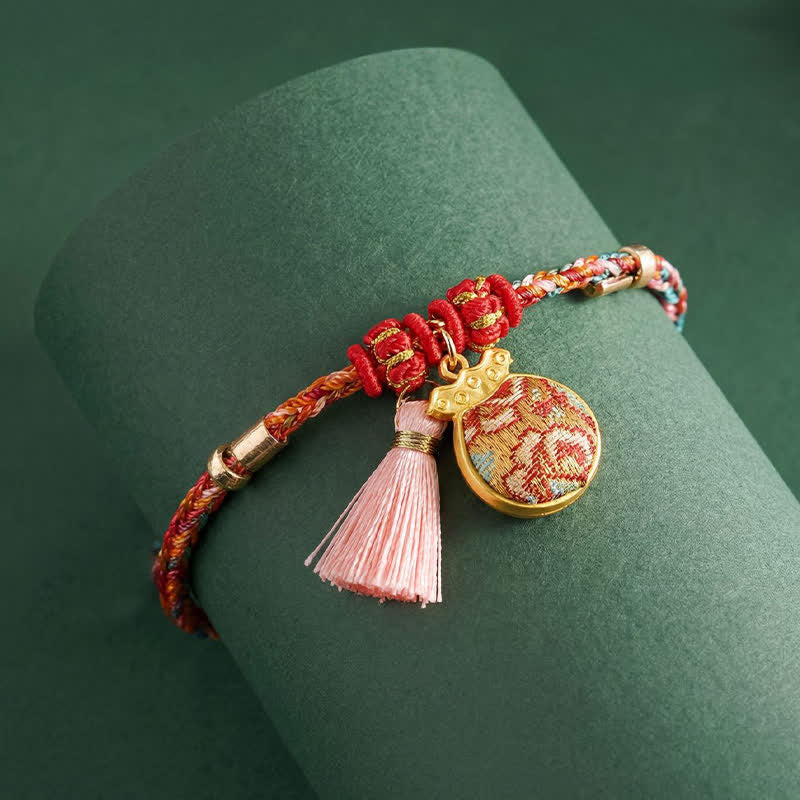 Buddha Stones Handgewebtes Armband mit fünffarbigem Apfel-Geldbeutel-Anhänger und chinesischem Schloss-Charm - image 23