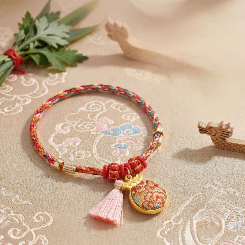 Buddha Stones Handgewebtes Armband mit fünffarbigem Apfel-Geldbeutel-Anhänger und chinesischem Schloss-Charm - image 26
