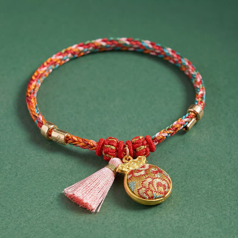 Buddha Stones Handgewebtes Armband mit fünffarbigem Apfel-Geldbeutel-Anhänger und chinesischem Schloss-Charm - image 28