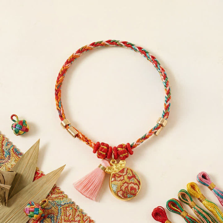 Buddha Stones Handgewebtes Armband mit fünffarbigem Apfel-Geldbeutel-Anhänger und chinesischem Schloss-Charm - image 25