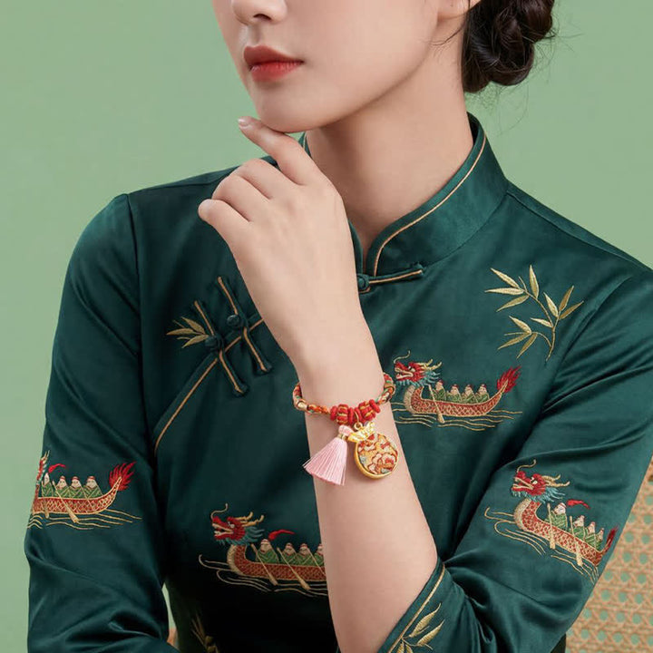 Buddha Stones Handgewebtes Armband mit fünffarbigem Apfel-Geldbeutel-Anhänger und chinesischem Schloss-Charm - image 27