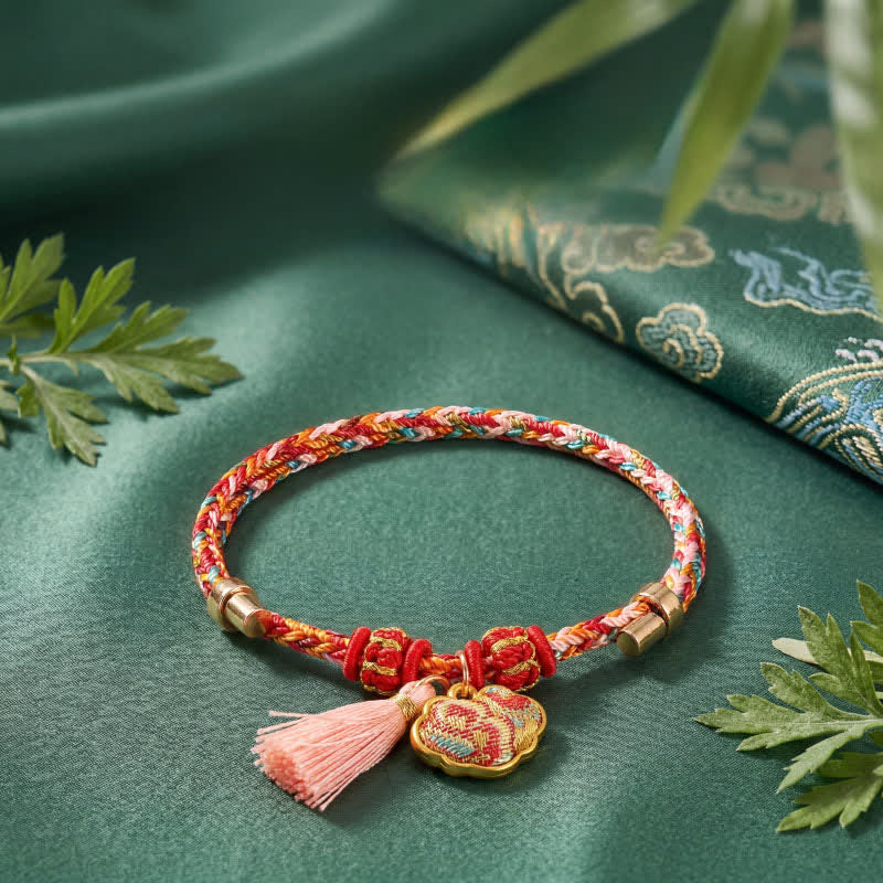Buddha Stones Handgewebtes Armband mit fünffarbigem Apfel-Geldbeutel-Anhänger und chinesischem Schloss-Charm - image 42