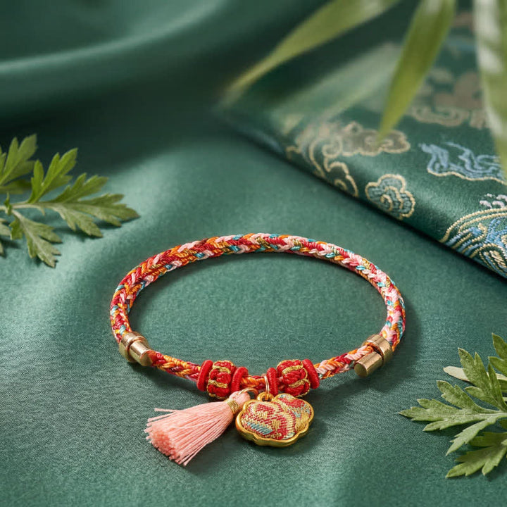 Buddha Stones Handgewebtes Armband mit fünffarbigem Apfel-Geldbeutel-Anhänger und chinesischem Schloss-Charm - Chinesischer Schlossanhänger (gleicher Farbton – Muster variiert) - image 51