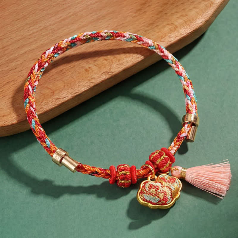 Buddha Stones Handgewebtes Armband mit fünffarbigem Apfel-Geldbeutel-Anhänger und chinesischem Schloss-Charm - image 52