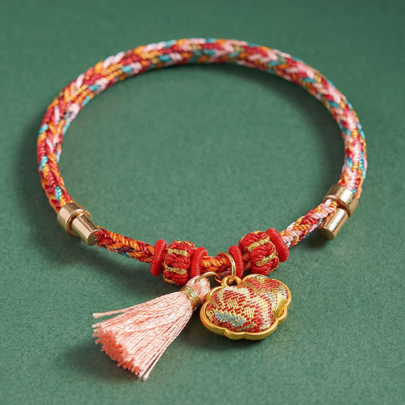 Buddha Stones Handgewebtes Armband mit fünffarbigem Apfel-Geldbeutel-Anhänger und chinesischem Schloss-Charm - image 57
