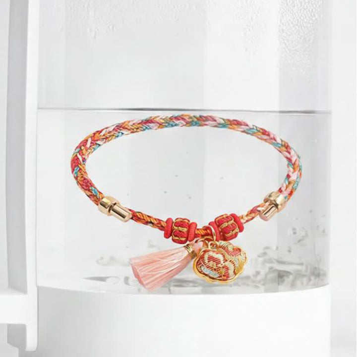 Buddha Stones Handgewebtes Armband mit fünffarbigem Apfel-Geldbeutel-Anhänger und chinesischem Schloss-Charm - image 67