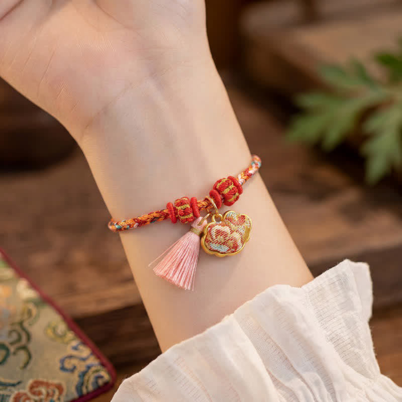 Buddha Stones Handgewebtes Armband mit fünffarbigem Apfel-Geldbeutel-Anhänger und chinesischem Schloss-Charm - image 55