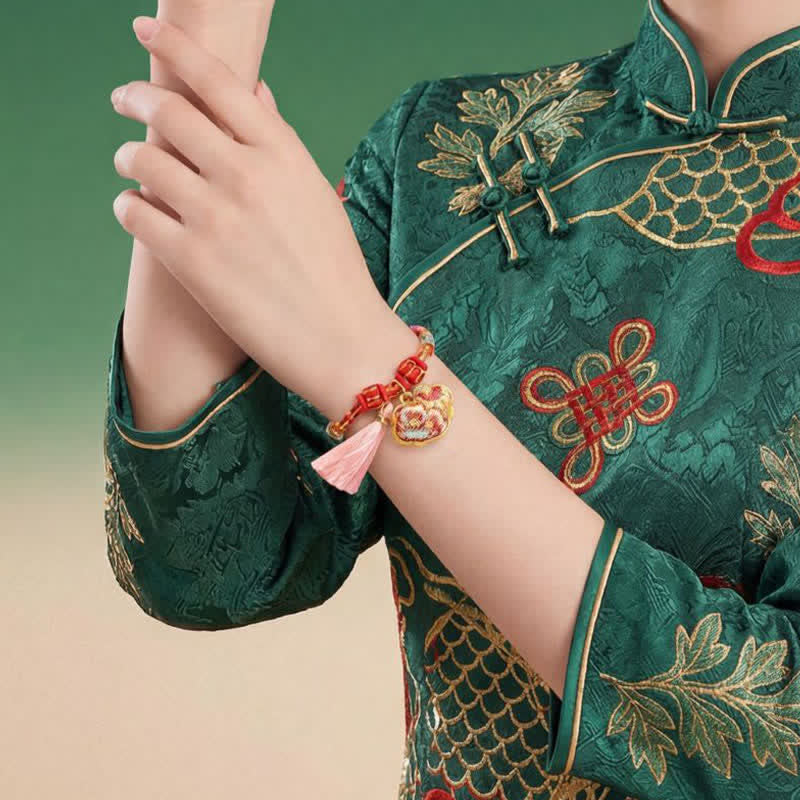 Buddha Stones Handgewebtes Armband mit fünffarbigem Apfel-Geldbeutel-Anhänger und chinesischem Schloss-Charm - image 63
