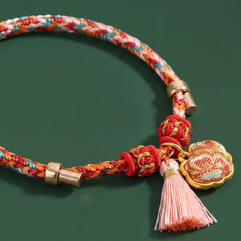 Buddha Stones Handgewebtes Armband mit fünffarbigem Apfel-Geldbeutel-Anhänger und chinesischem Schloss-Charm - image 58
