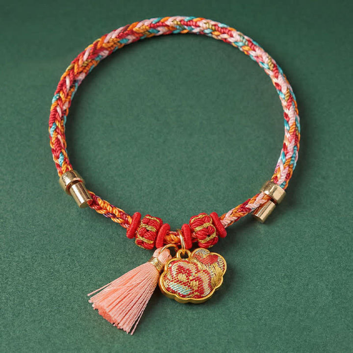 Buddha Stones Handgewebtes Armband mit fünffarbigem Apfel-Geldbeutel-Anhänger und chinesischem Schloss-Charm - image 59