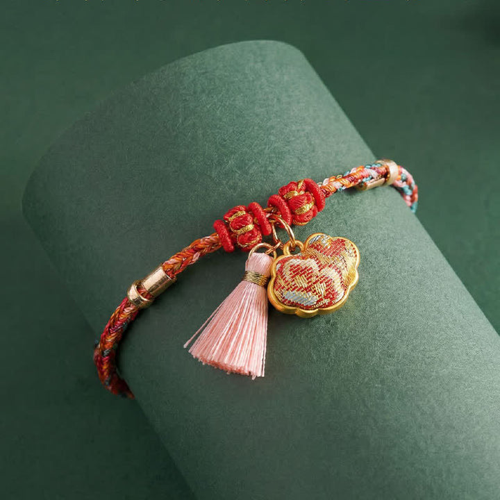 Buddha Stones Handgewebtes Armband mit fünffarbigem Apfel-Geldbeutel-Anhänger und chinesischem Schloss-Charm - image 62