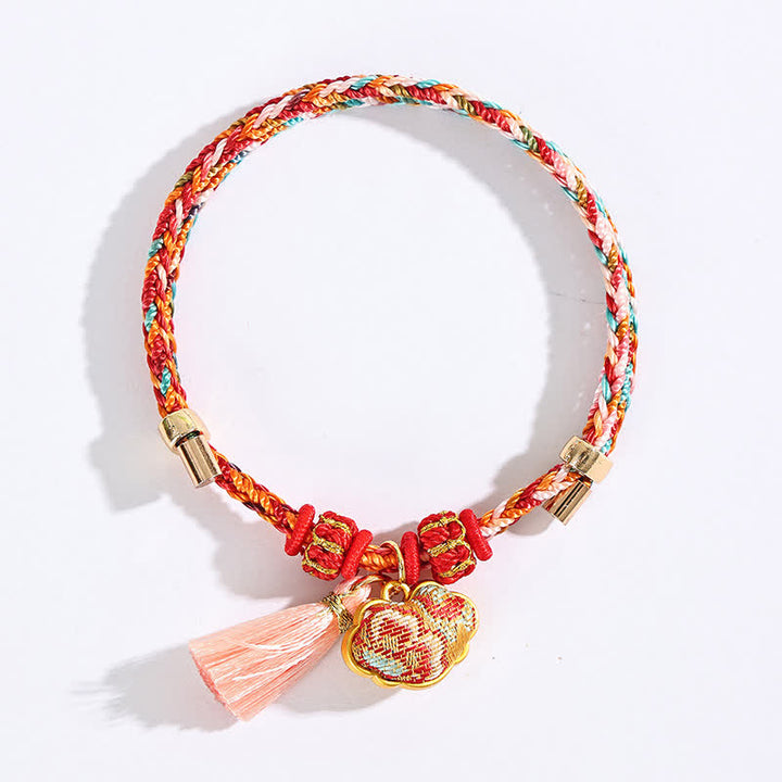 Buddha Stones Handgewebtes Armband mit fünffarbigem Apfel-Geldbeutel-Anhänger und chinesischem Schloss-Charm - image 66