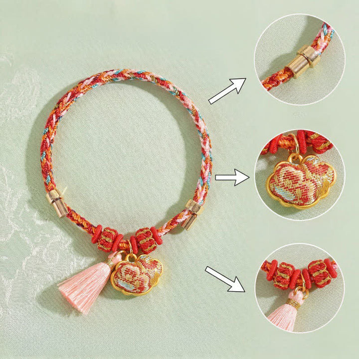 Buddha Stones Handgewebtes Armband mit fünffarbigem Apfel-Geldbeutel-Anhänger und chinesischem Schloss-Charm - image 53