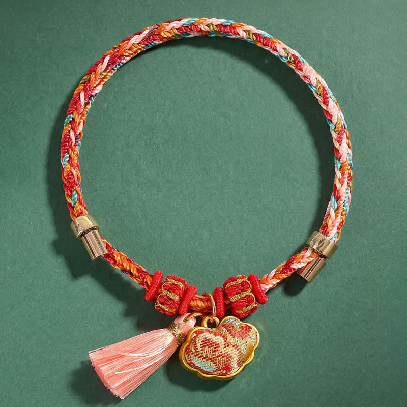 Buddha Stones Handgewebtes Armband mit fünffarbigem Apfel-Geldbeutel-Anhänger und chinesischem Schloss-Charm - image 56