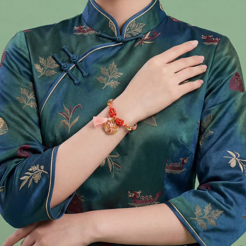 Buddha Stones Handgewebtes Armband mit fünffarbigem Apfel-Geldbeutel-Anhänger und chinesischem Schloss-Charm - image 65