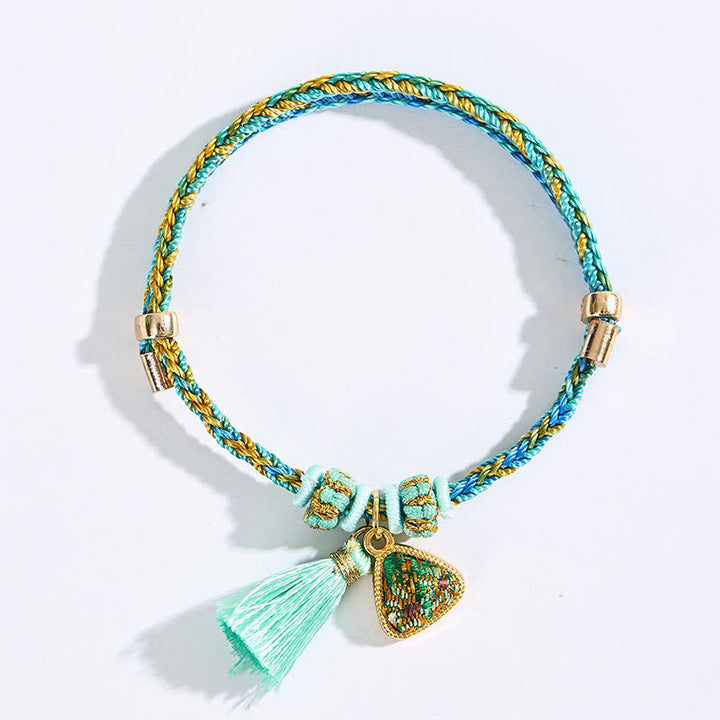 Buddha Stones Handgewebtes Armband aus fünffarbiger Kordel, Glücksgrün, Brokat, Zongzi-Apfel-Geldbeutel, chinesischem Schlossanhänger und Kürbis - image 2